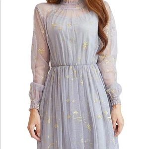 Lilac Blue Sheer Stars and Moon Constellation Dress